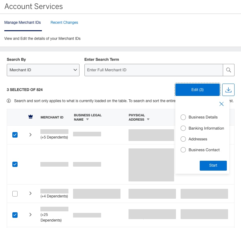 Screenshot of the "Edit Selected" dropdown