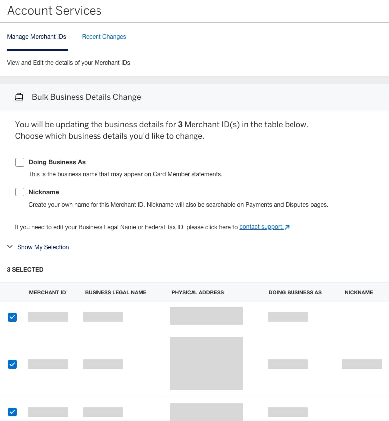Screenshot of editing Business Information