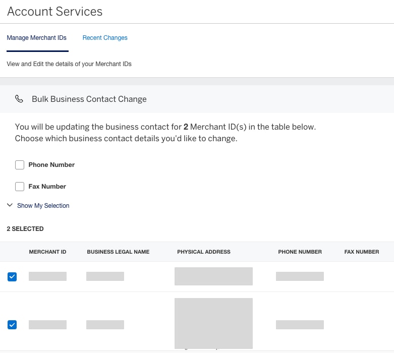 Screenshot of editing Business Contact info