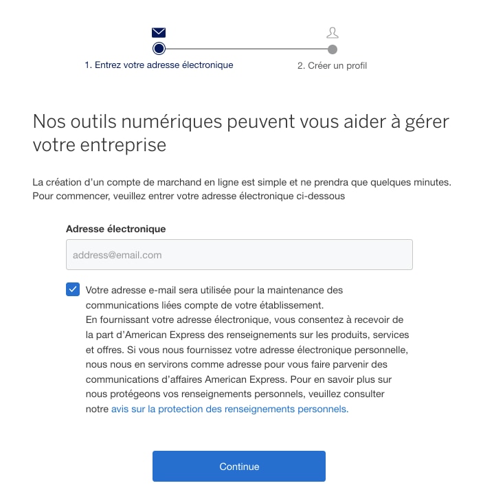 Screenshot of registration page