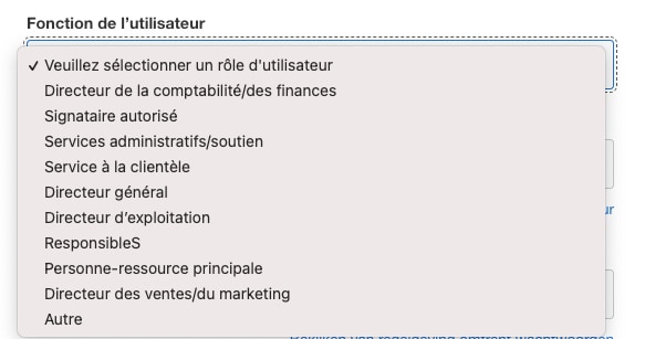 Screenshot of User Role options
