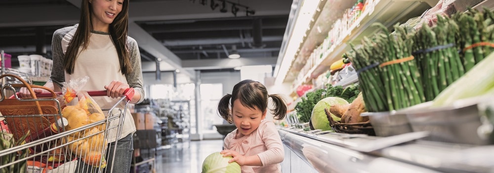 Woman and Child Grocery Shopping