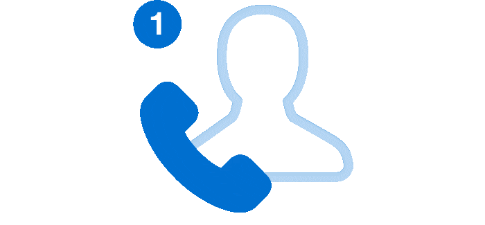 Telephone icon in front of face icon