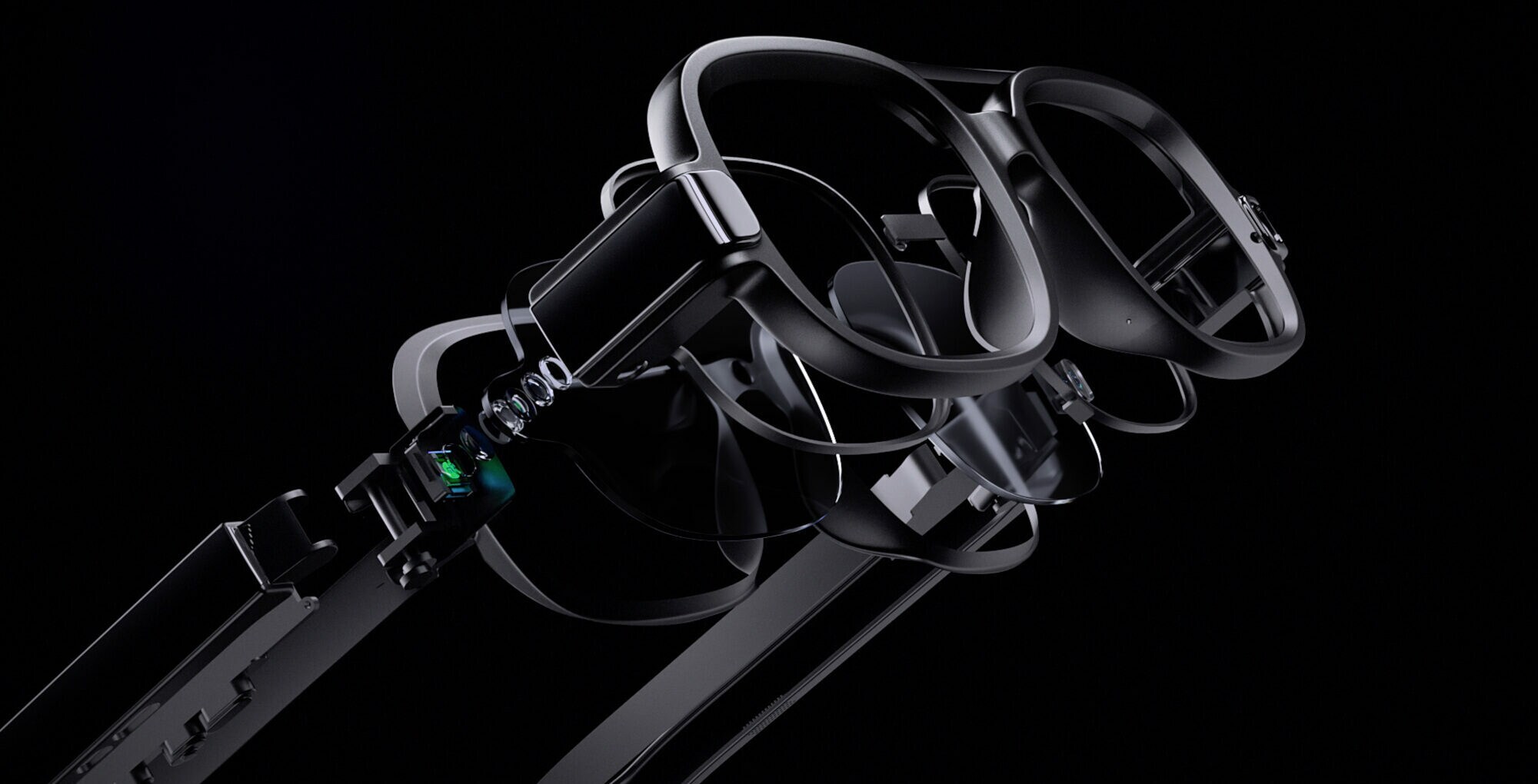 Technisches Produktbild einer schwarzen Xiaomi Datenbrille