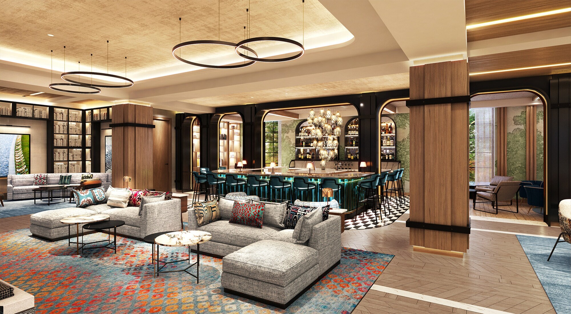 Elegantes Hotelfoyer mit stylishem Barbereich. Elegantes Hotelfoyer mit stylishem Barbereich.