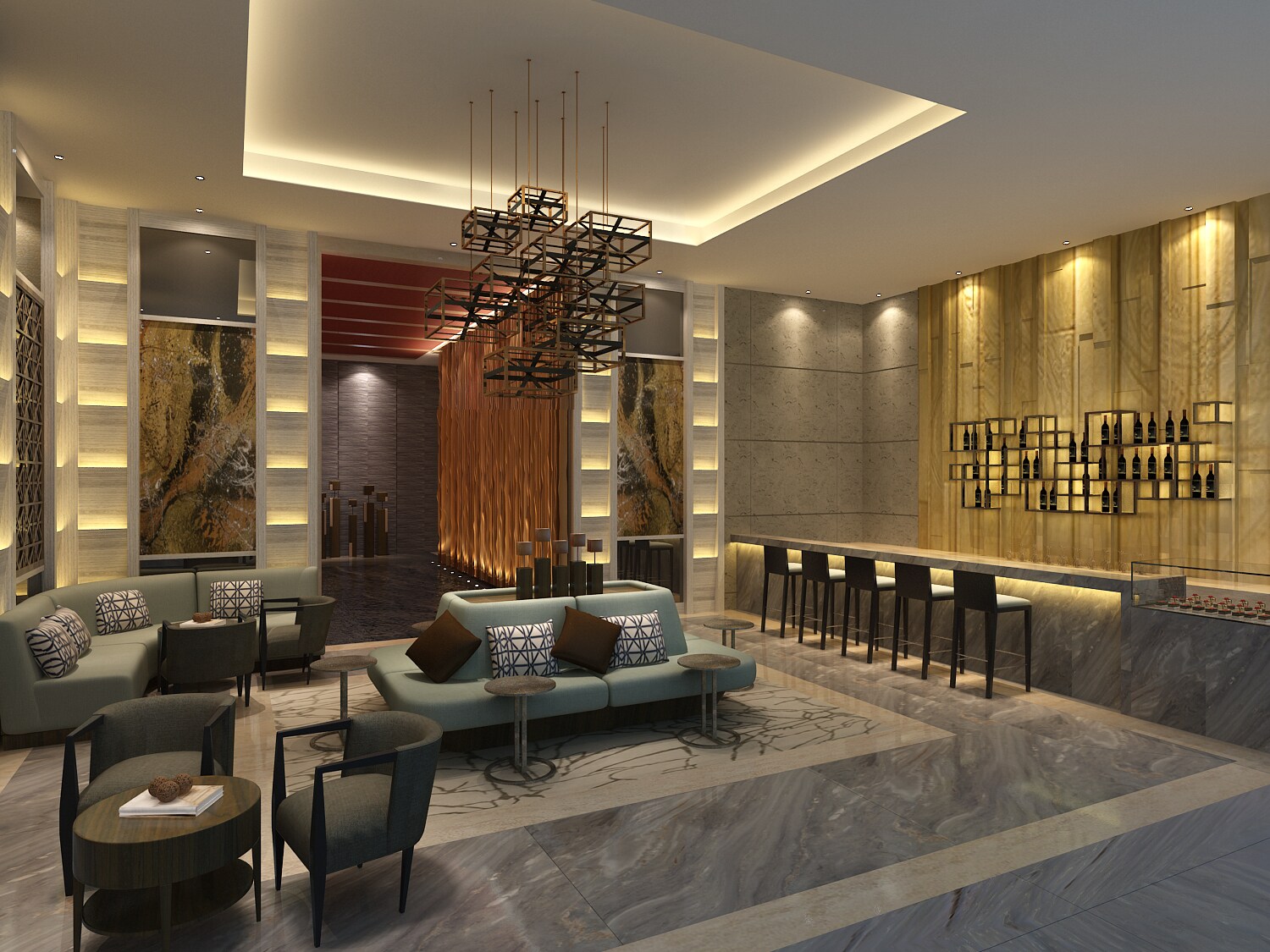 Eine moderne Flughafen-Lounge mit elegantem Interieur.