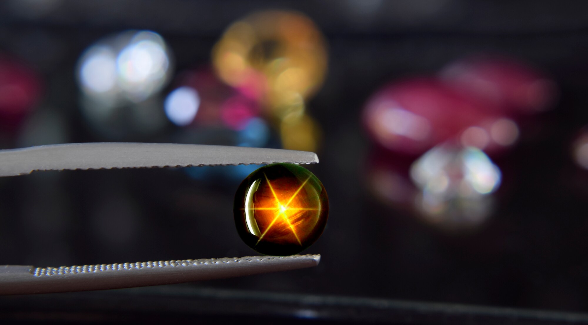 Ein brauner Sternsaphir in einer Edelsteinklemme