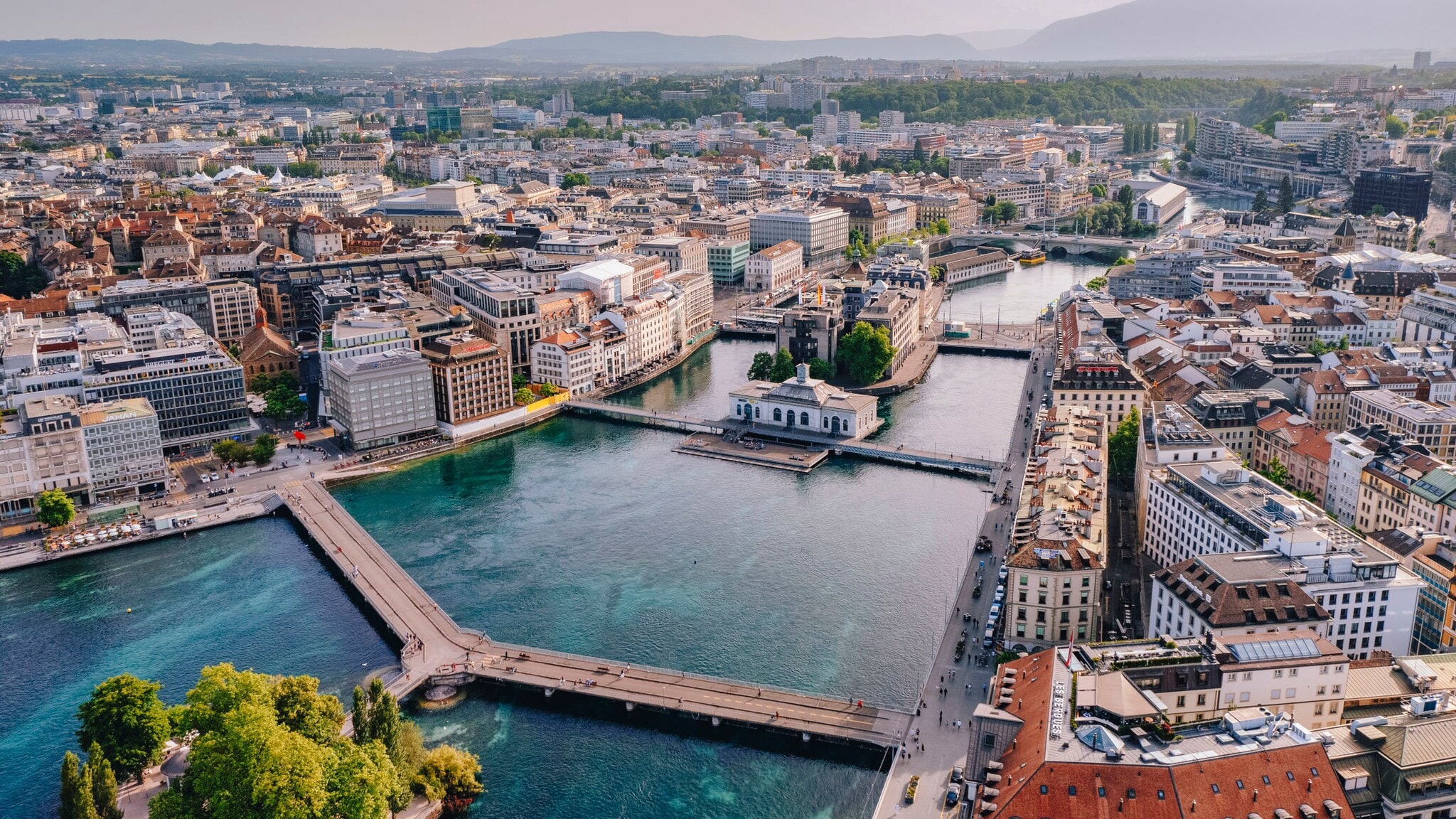 Luftaufnahme der Stadt Genf in der Schweiz. Luftaufnahme der Stadt Genf in der Schweiz.