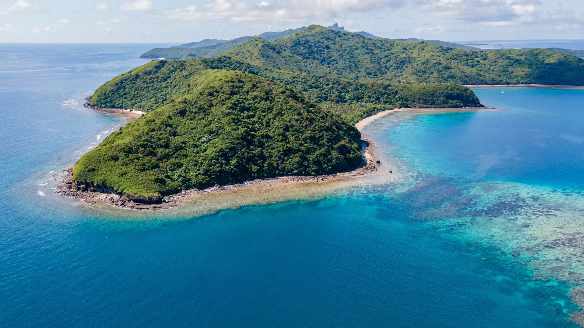 Luftaufnahme der Inselgruppe Yasawa Islands der Fidschi-Inseln. Luftaufnahme der Inselgruppe Yasawa Islands der Fidschi-Inseln.