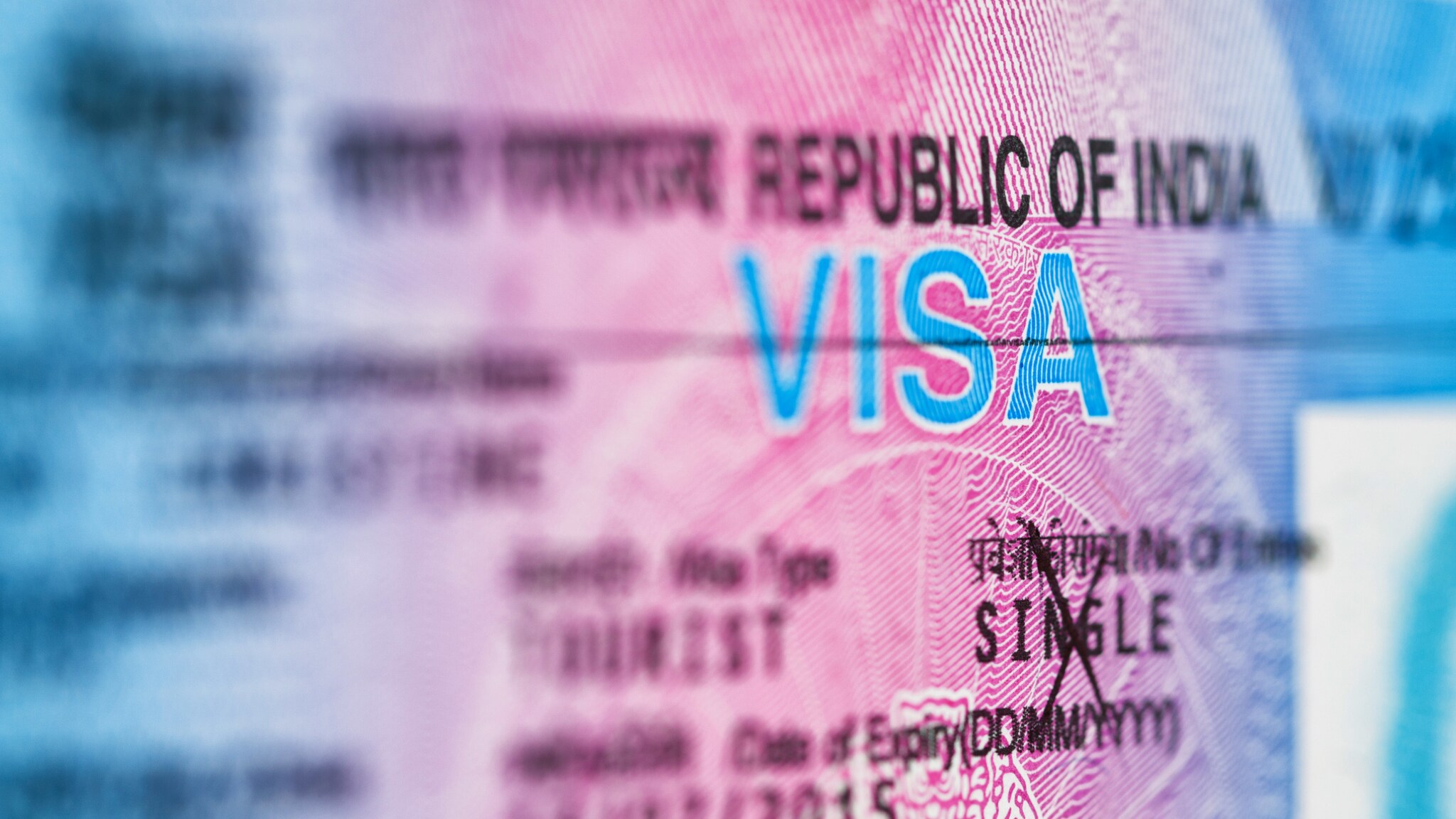 Nahaufnahme eines Visadokumentes von Indien.