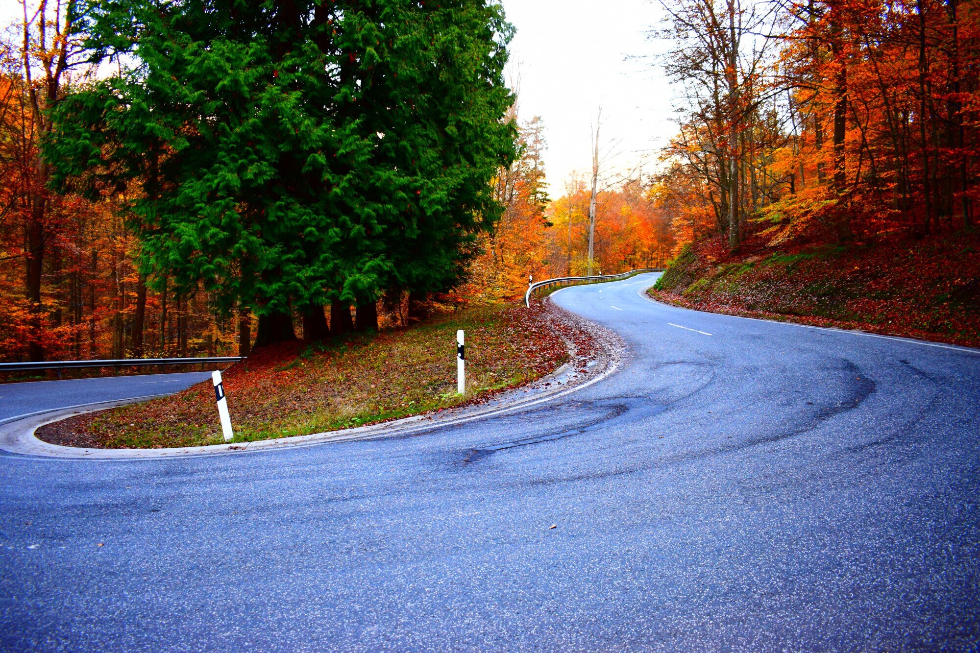 Eine Haarnadelkurve im Herbst