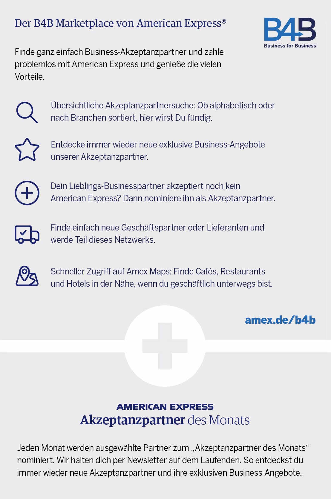 Neue Business-Beziehungen: der Amex B4B Marketplace ebnet dir den Weg Die Grafik zeigt die Vorteile des B4B Marketplace von American Express.