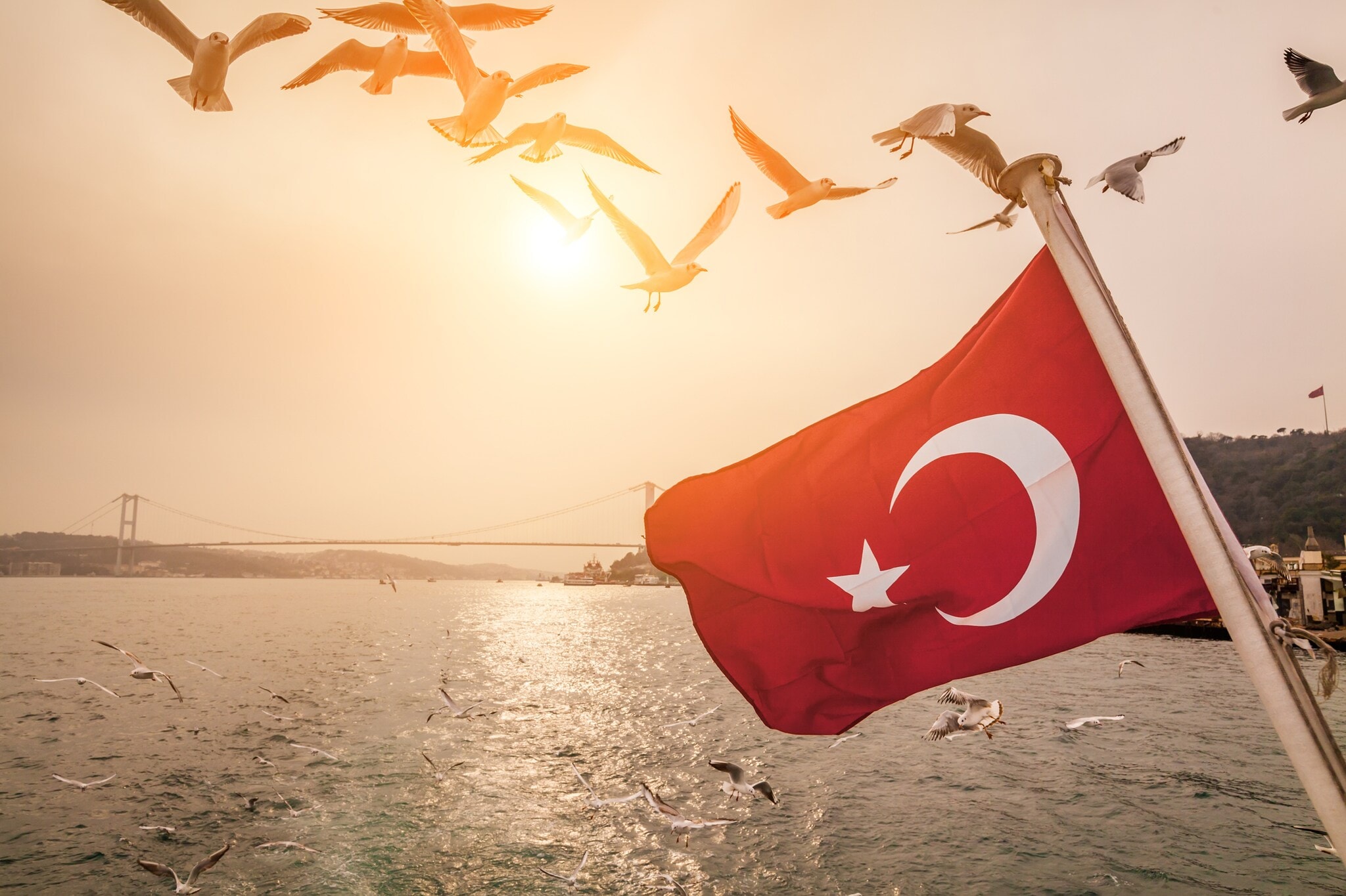 Türkische Flagge und Meer im Hintergrund