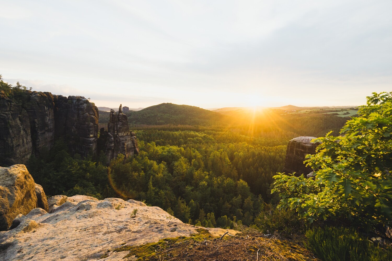 Sonnenuntergang an der Häntzschelstiege in der Sächsischen Schweiz