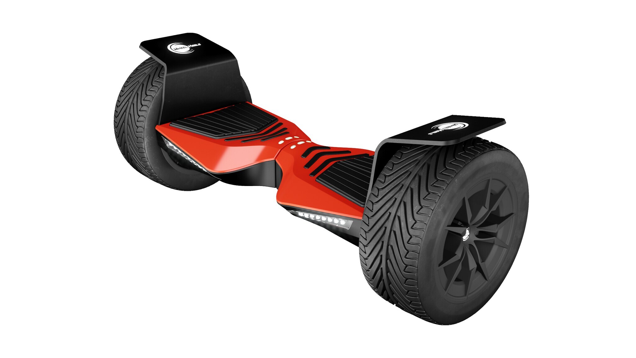 Ein rot-schwarzes Hoverbord mit zwei großen Reifen