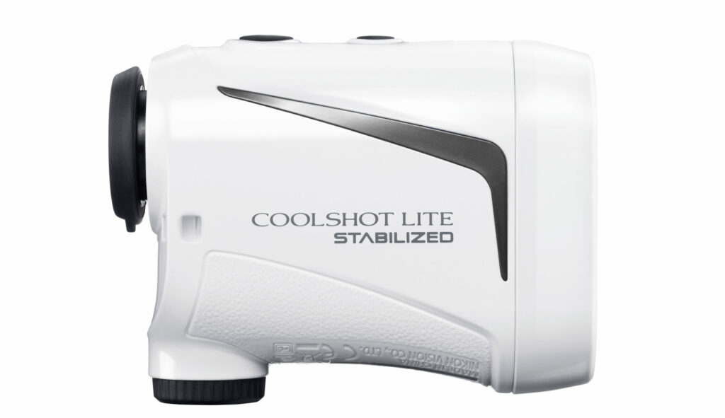 Produkt-Shot eines weißen, handlichen Laser-Entfernungsmessers