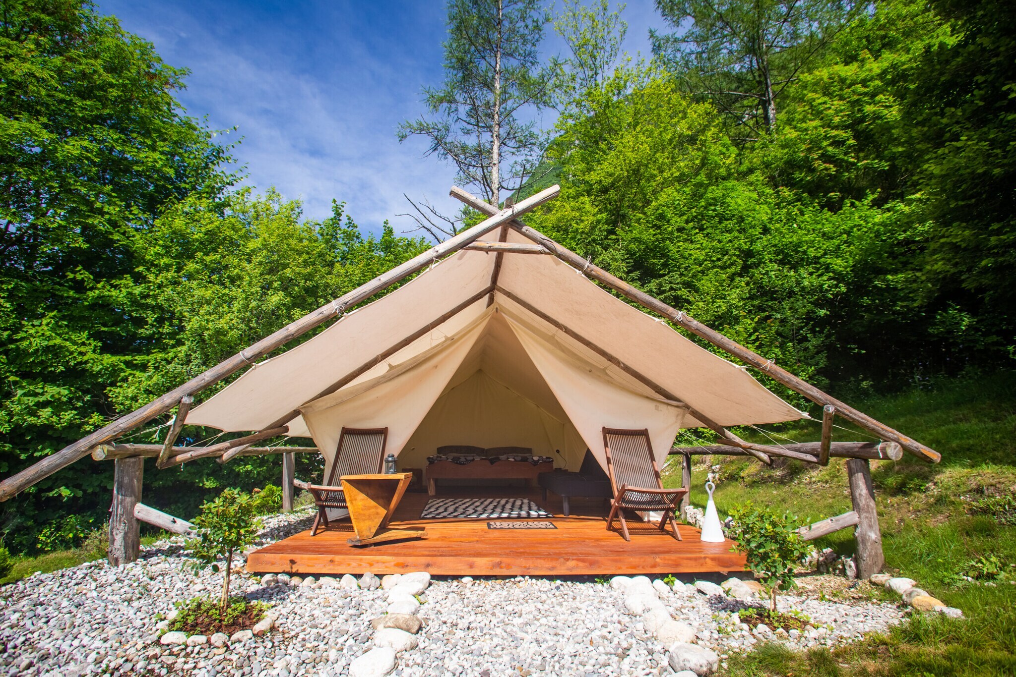 Glamping Zelt Exterieur in Slowenien. Glamping Zelt Exterieur in Slowenien.