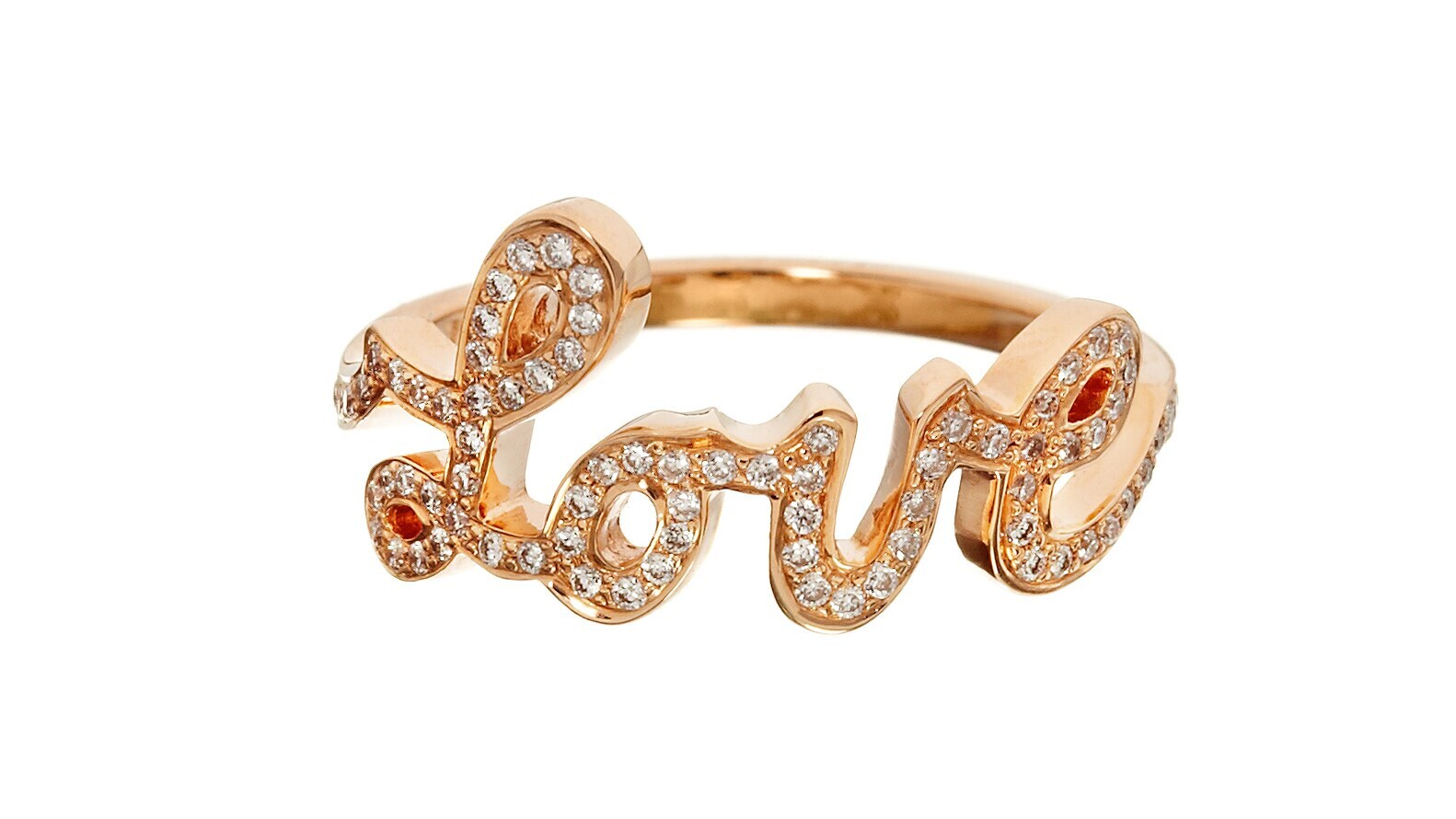 Goldener. mit Brillanten besetzter Ring mit Love-Schriftzug