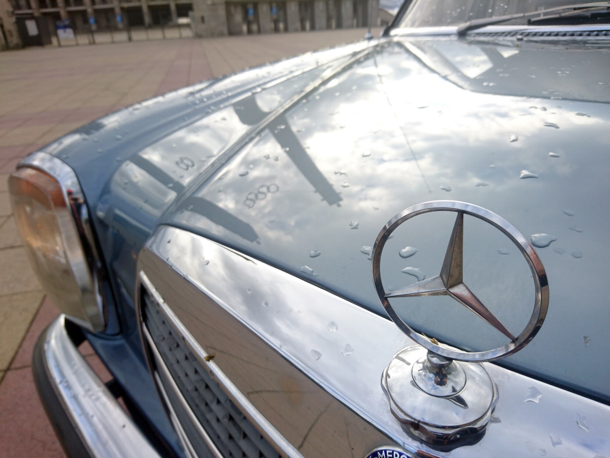 Ein Mercedes-Stern auf einem Mercedes-Benz von 1976