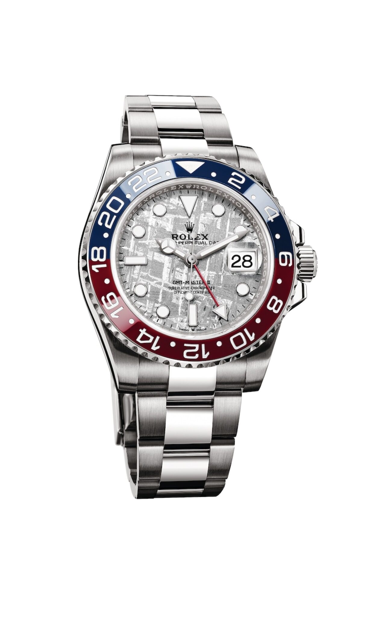 Ansicht einer Rolex GMT-Master II mit Meteoriten-Zifferblatt. Ansicht einer Rolex GMT-Master II mit Meteoriten-Zifferblatt.
