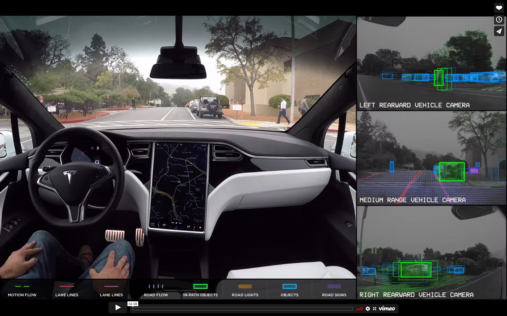 Aufnahmen aus dem Cockpit eines Tesla-Fahrzeugs mit Autopilot Aufnahmen aus dem Cockpit eines Tesla-Fahrzeugs mit Autopilot
