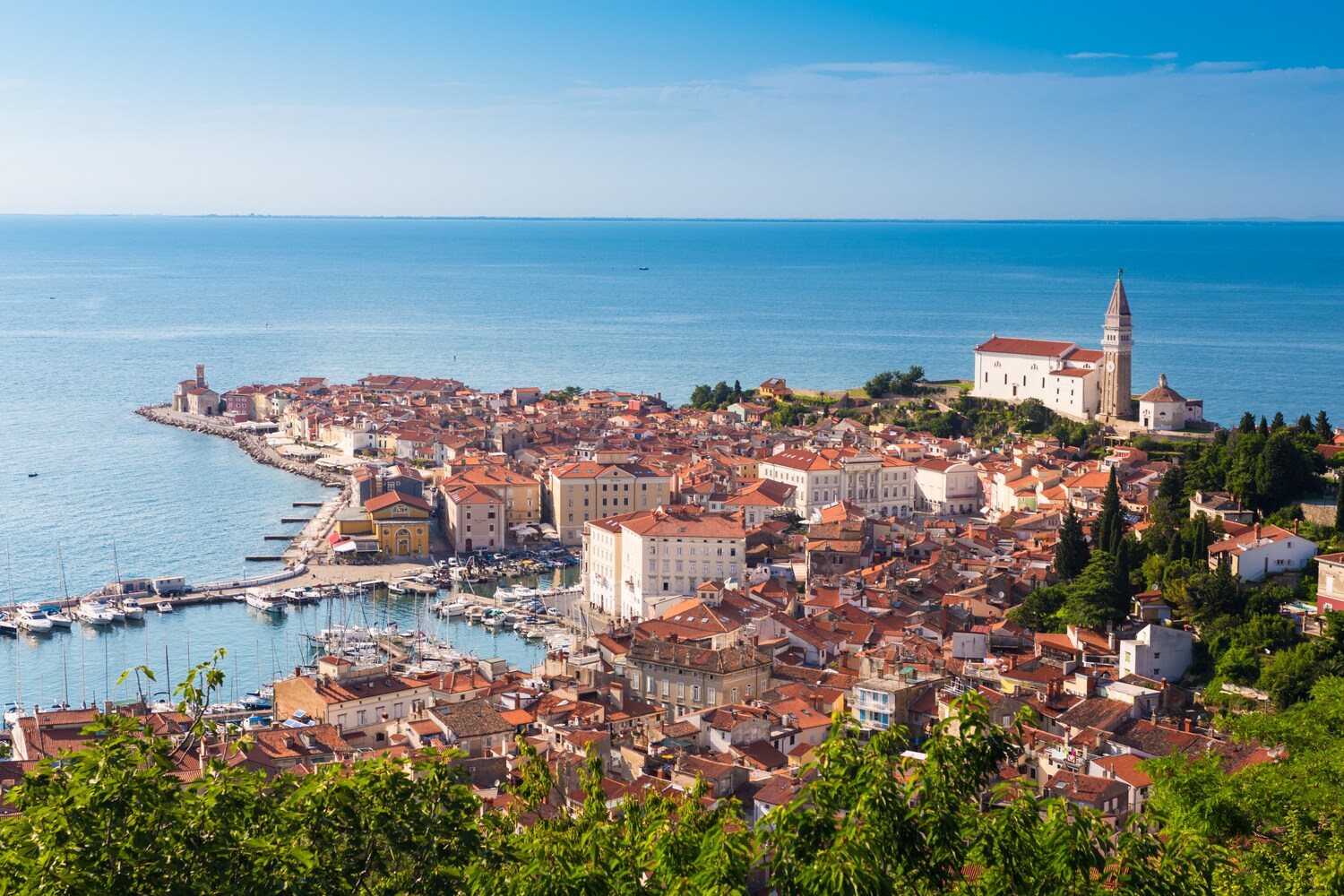 Blick auf die slowenische Stadt Piran am Mittelmeer Blick auf die slowenische Stadt Piran am Mittelmeer