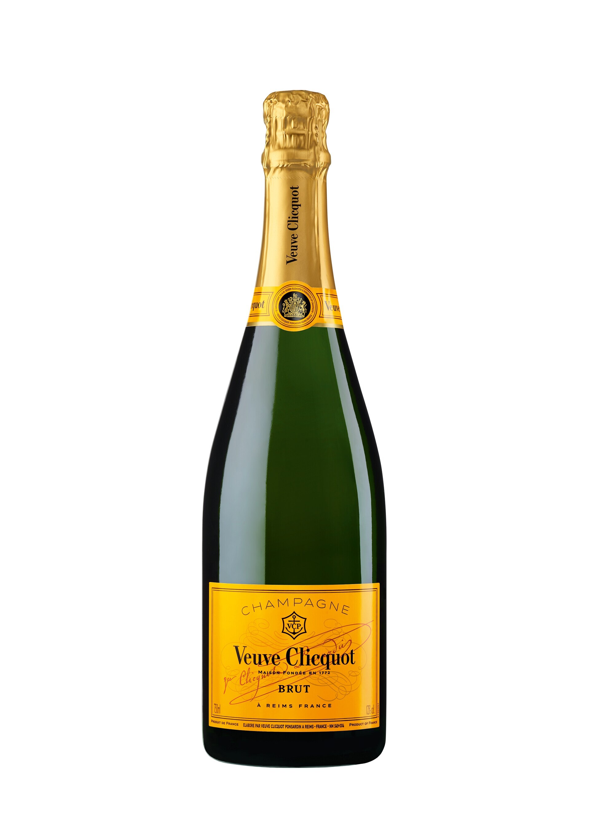 Eine Flasche der Marke Veuve Clicquot Brut Yellow Label mit gelbem Ettiket Eine Flasche der Marke Veuve Clicquot Brut Yellow Label mit gelbem Ettiket