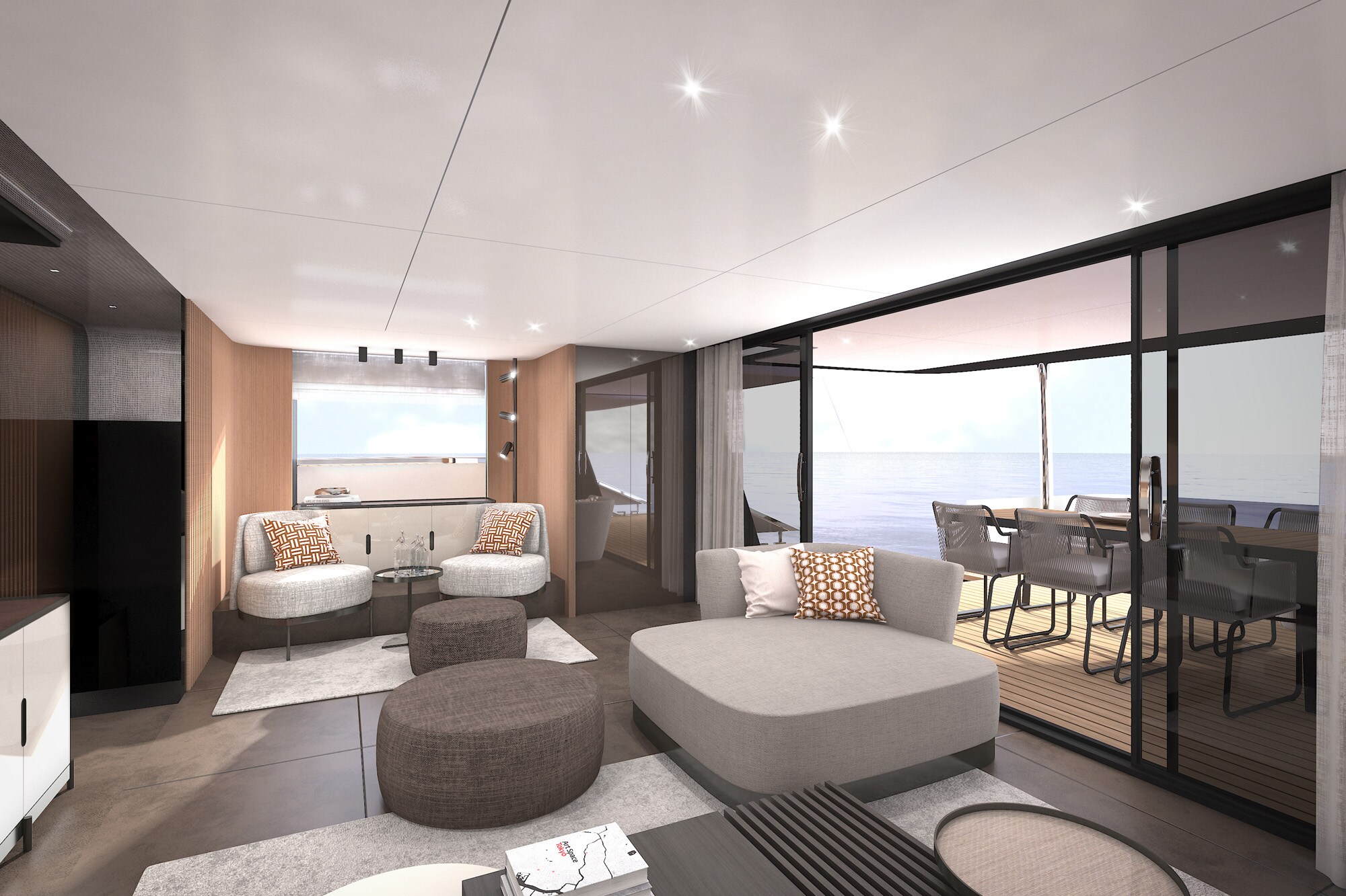 Innenansicht eines gehobenen Interior-Designs einer Jacht.