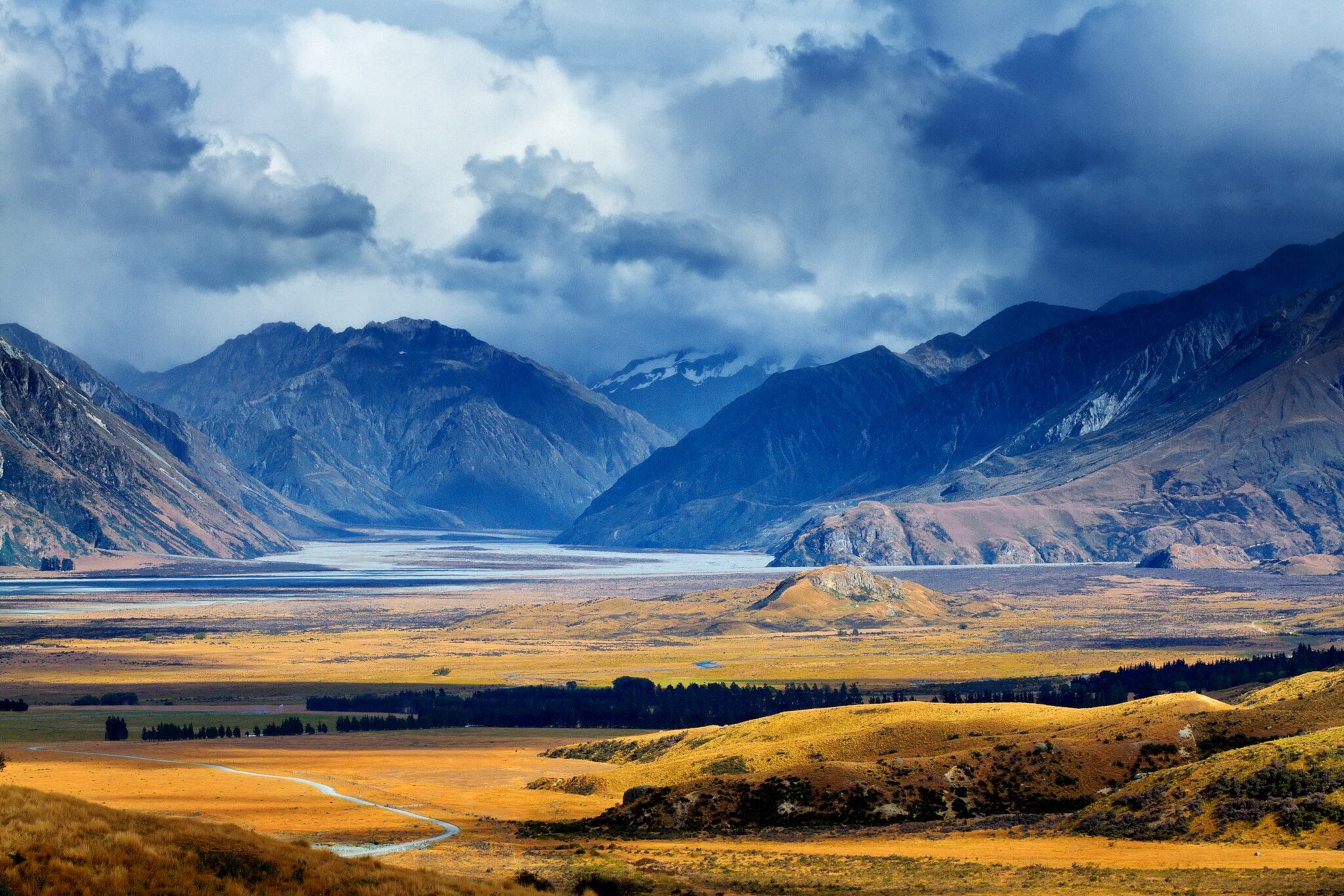 Luftaufnahme des Rangitata Valleys in Neuseeland Luftaufnahme des Rangitata Valleys in Neuseeland