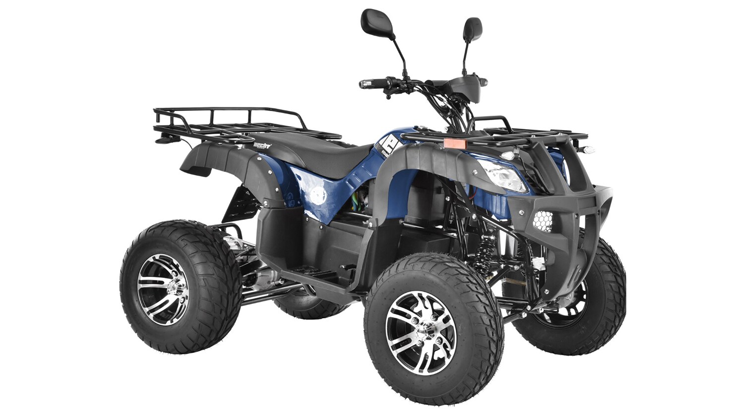 Ein massives E-Quad mit blauen Applikationen vom tschechischen Hersteller Hecht
