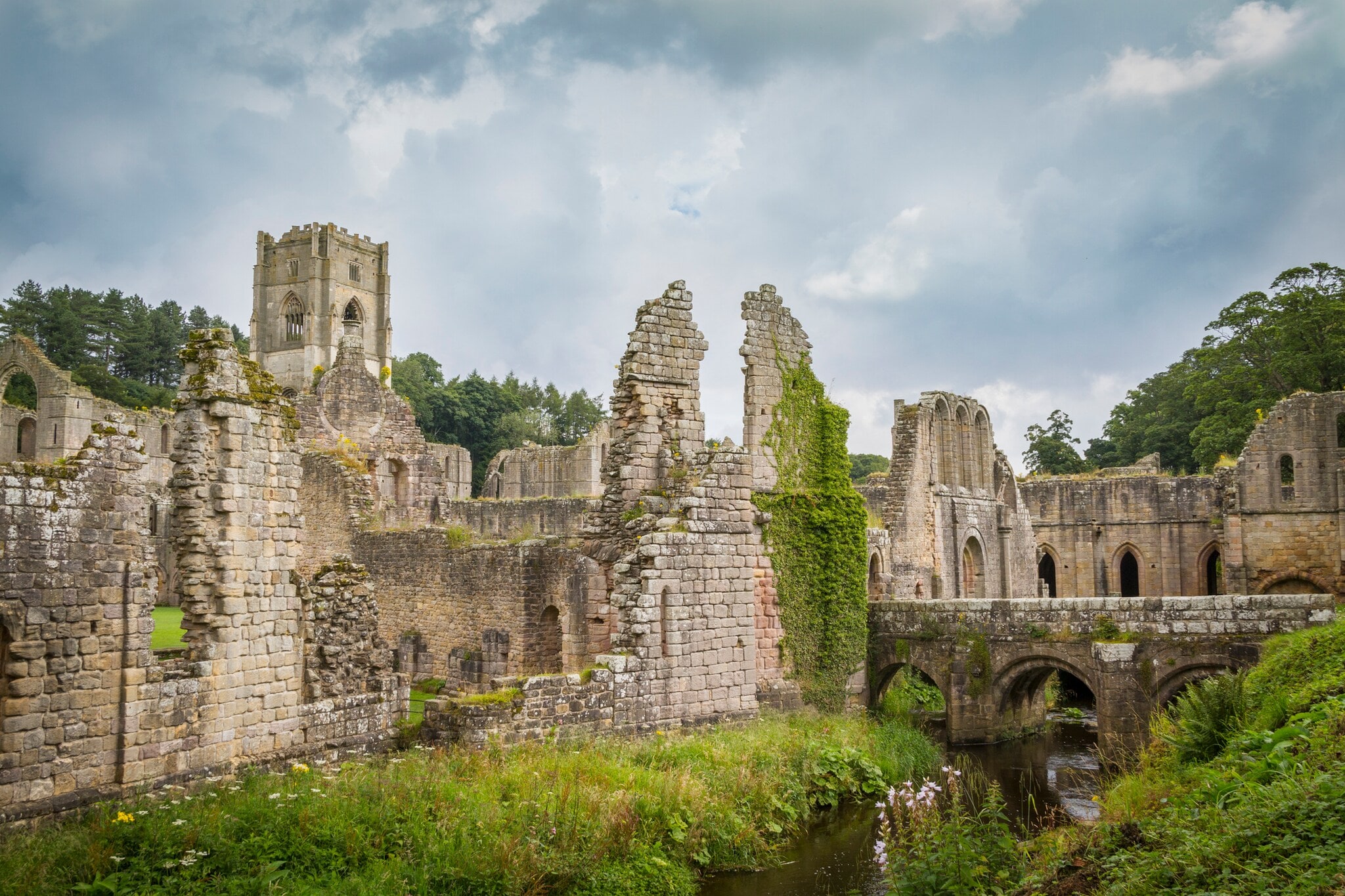 Blick auf die Klosterruine Fountains Abbey in North Yorkshire ,England Blick auf die Klosterruine Fountains Abbey in North Yorkshire ,England
