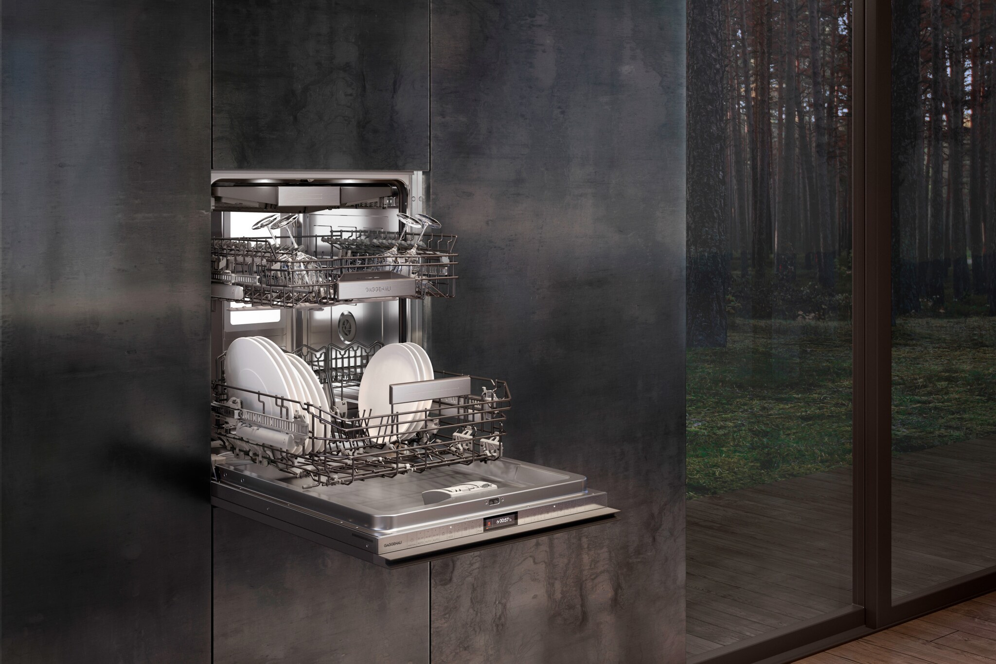 Frontansicht des geöffneten Geschirrspülers Gaggenau DF480100