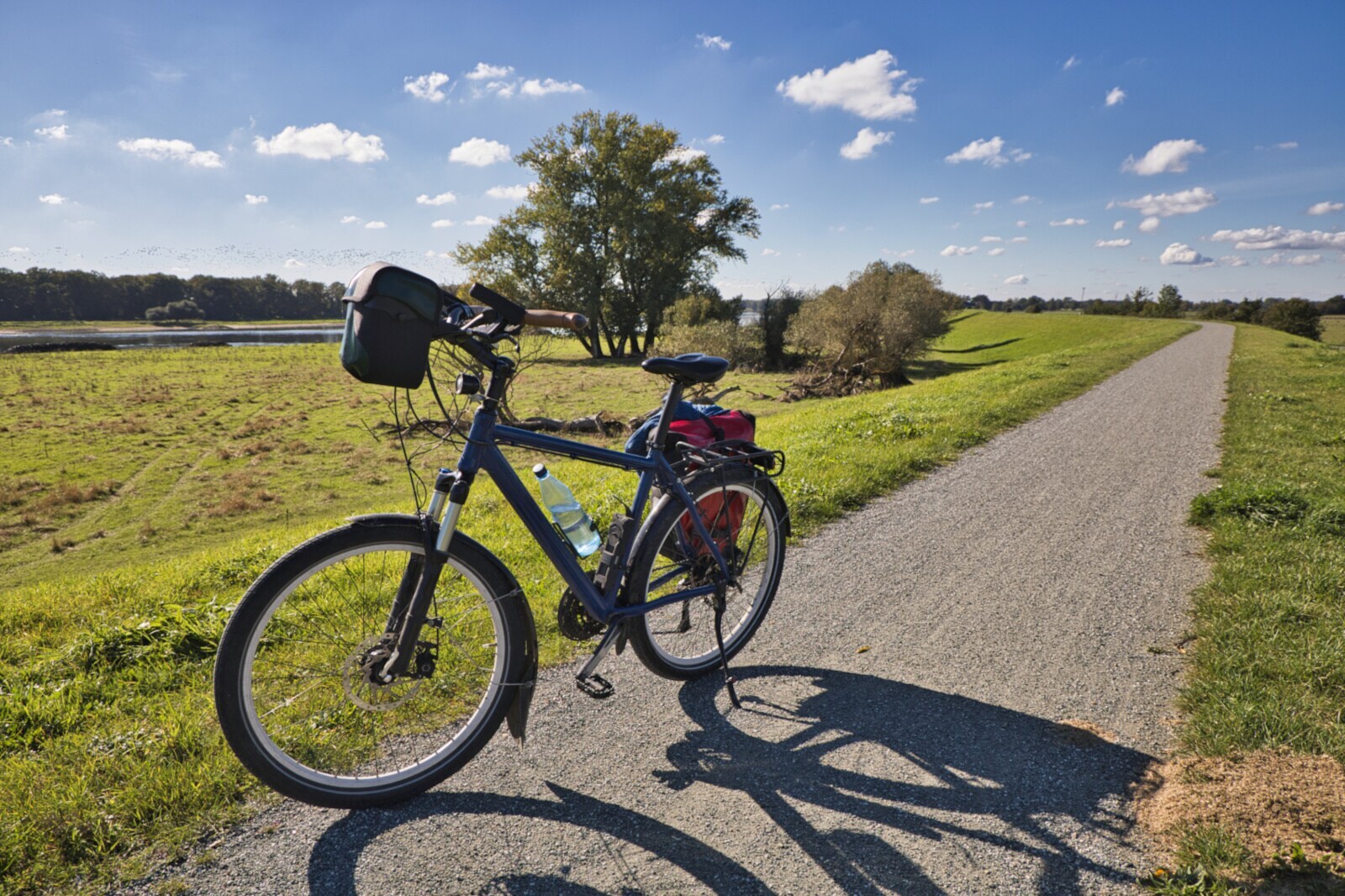 Fahrrad auf einem Deich auf dem Elbradweg