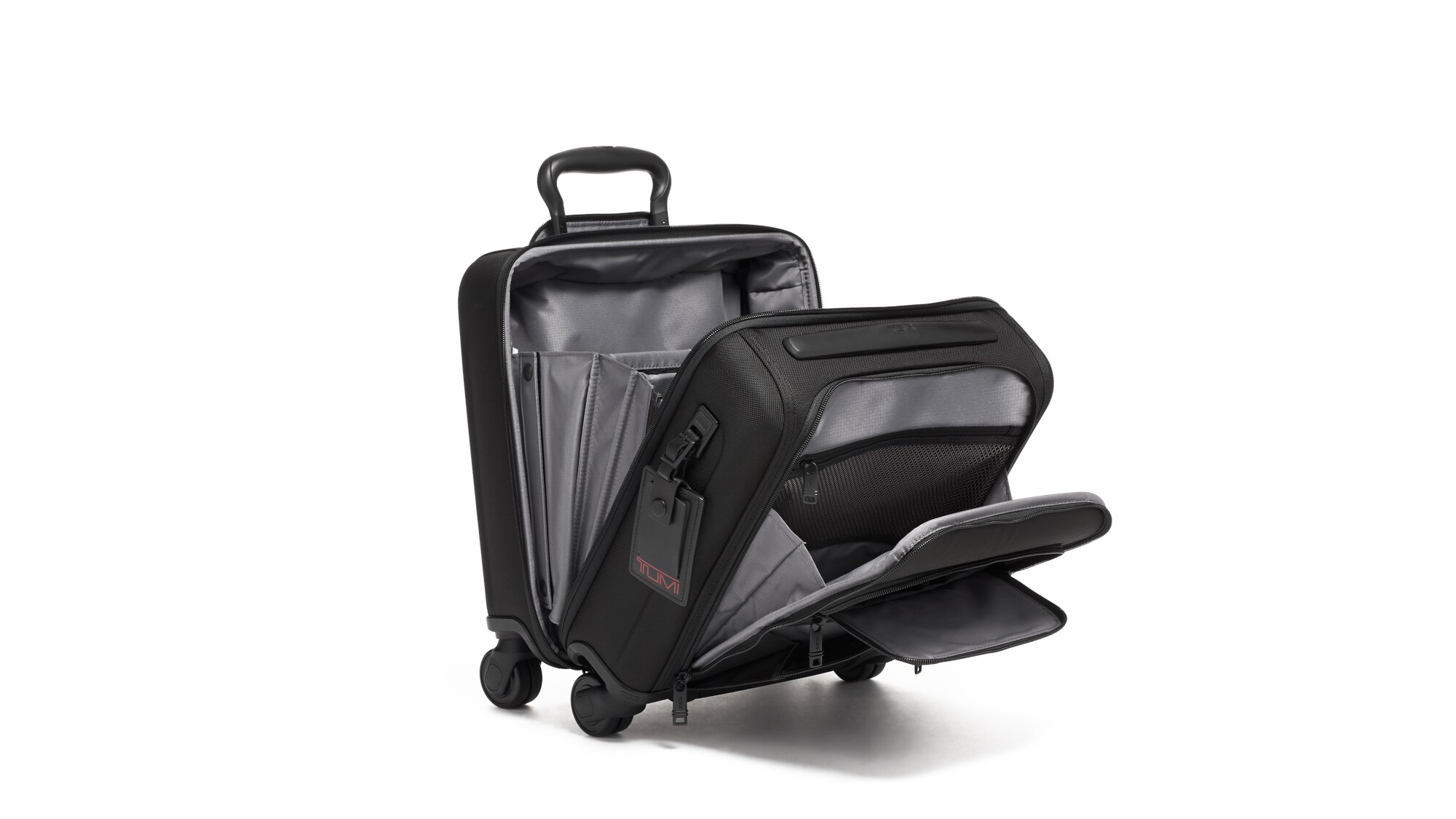 Ein geöffneter schwarzer Businesstrolley