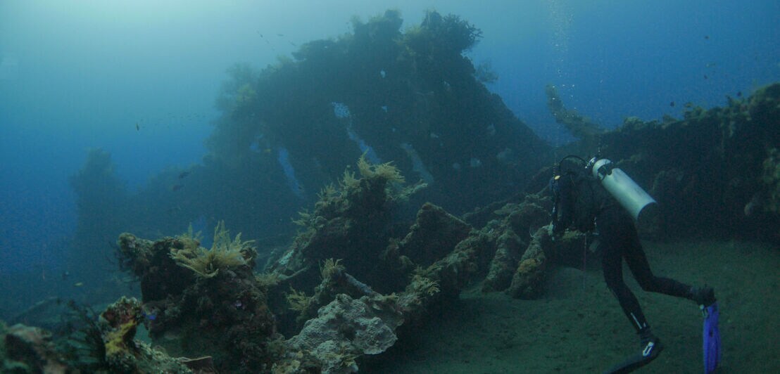 Das korallenüberwucherte Wrack des amerikanischen Frachters USAT Liberty vor Tulamben