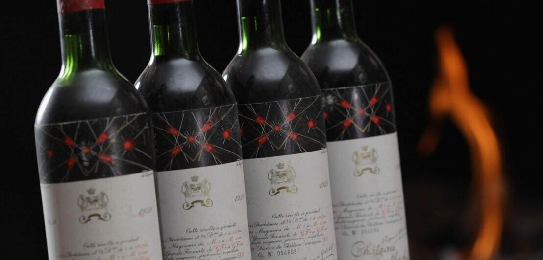 Vier Flaschenetiketten von Chateau Mouton Rothschild 1959
