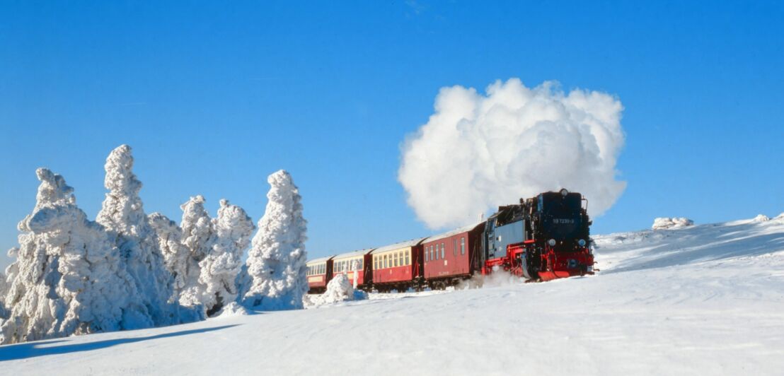 Die Brockenbahn im Winter.