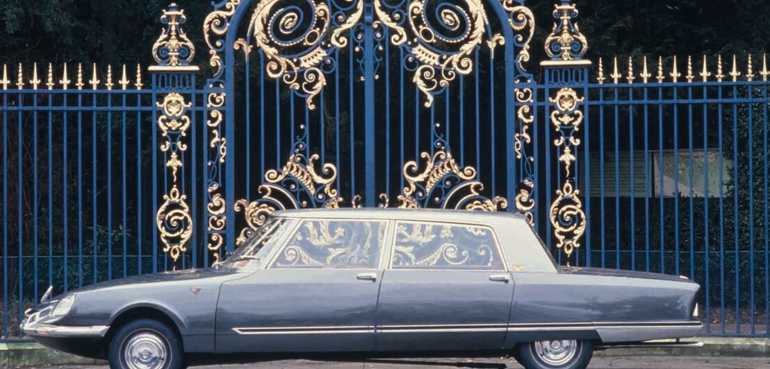 Eine Luxuslimousine vor einem Tor