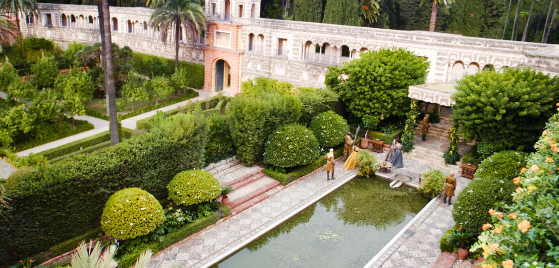 Aufsicht eines Palastgartens im andalusischen Stil, Szenenbild der TV-Serie Game of Thrones