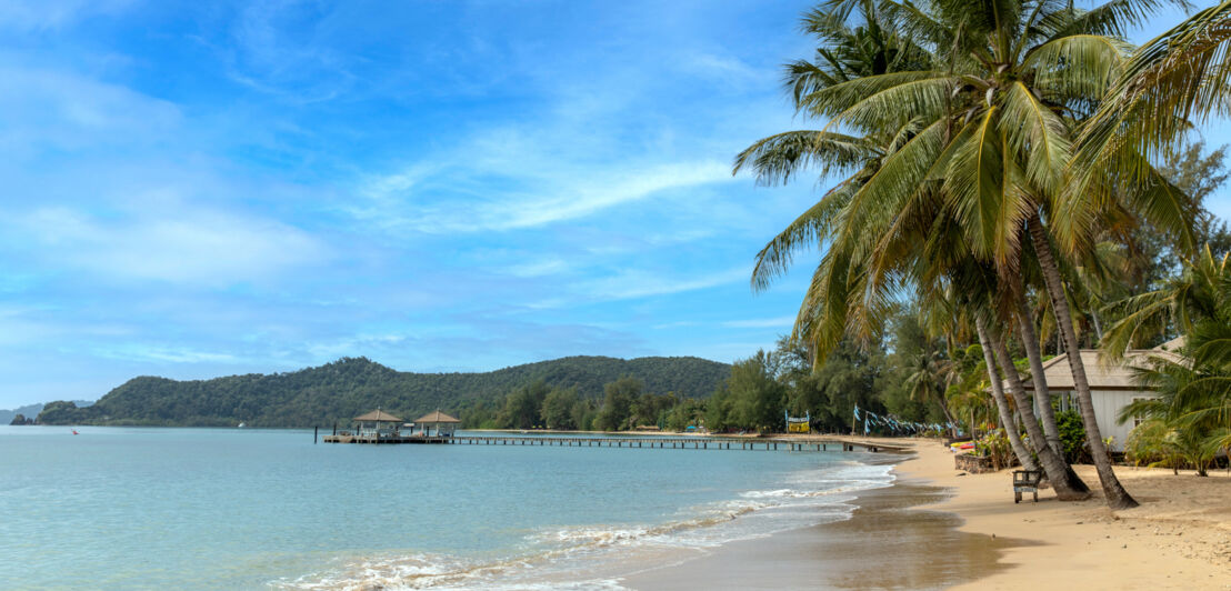 Strandabschnitt der Insel Koh Mak mit Palmen.