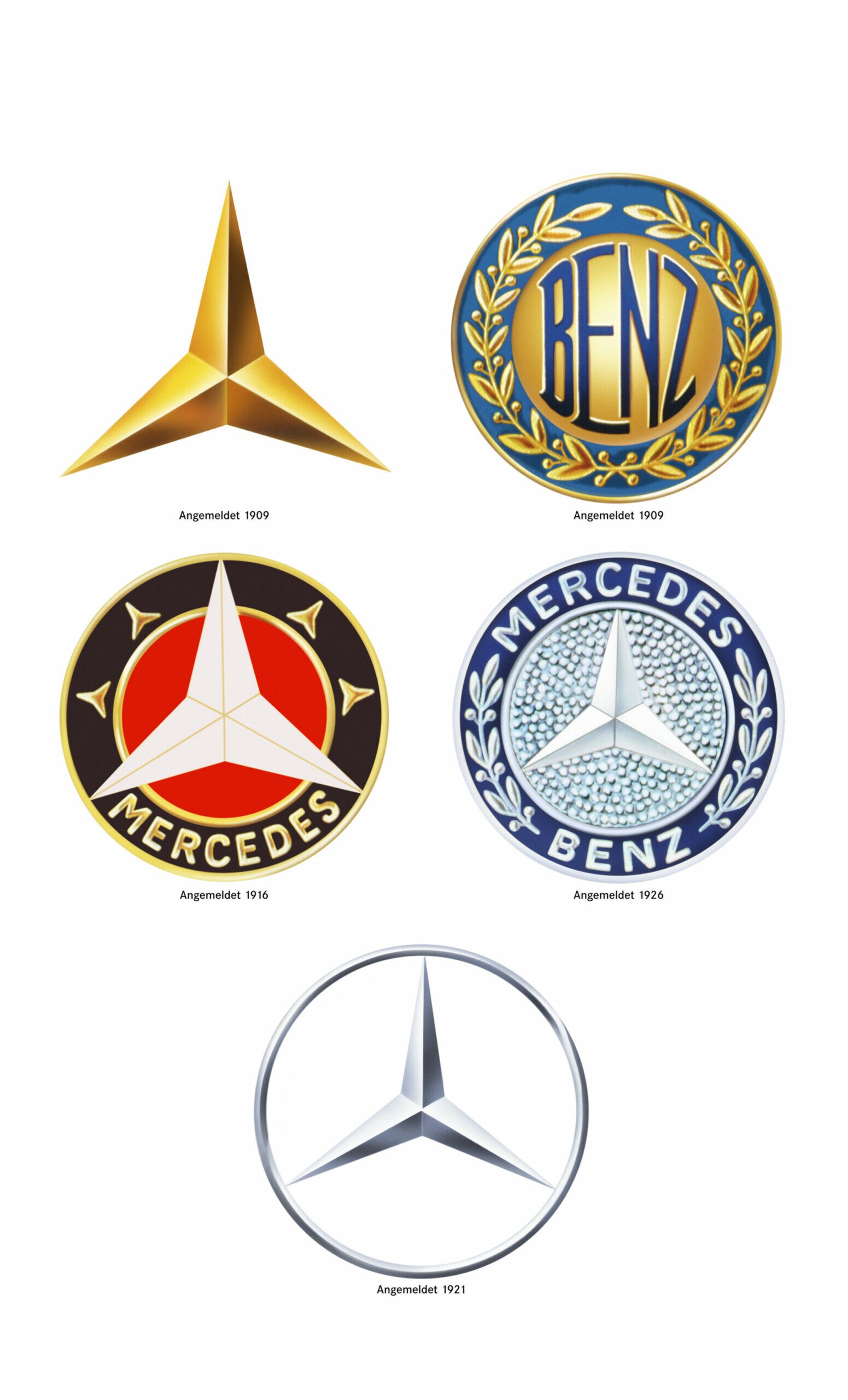 Verschiedene Mercedes-Benz-Sterne und -Logos
