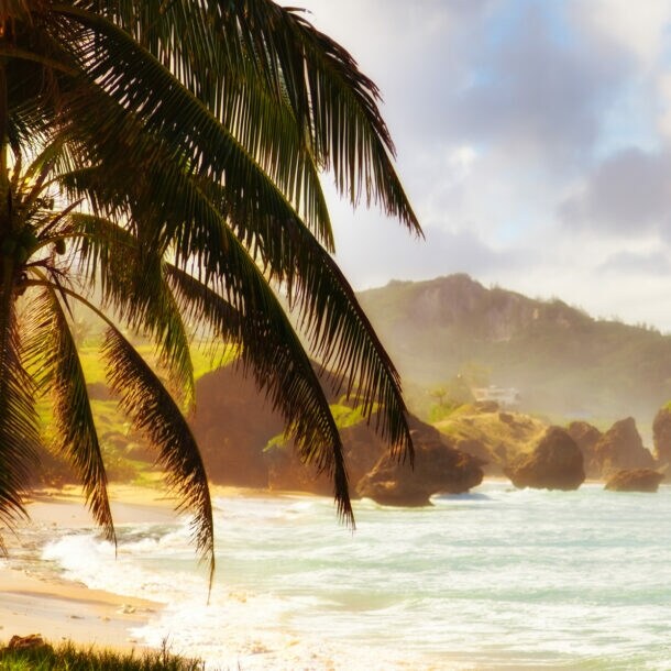 Sonnenuntergang am Strand von Barbados.