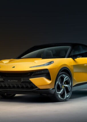 Ein gelbes, futuristisch gestaltetes SUV von Lotus
