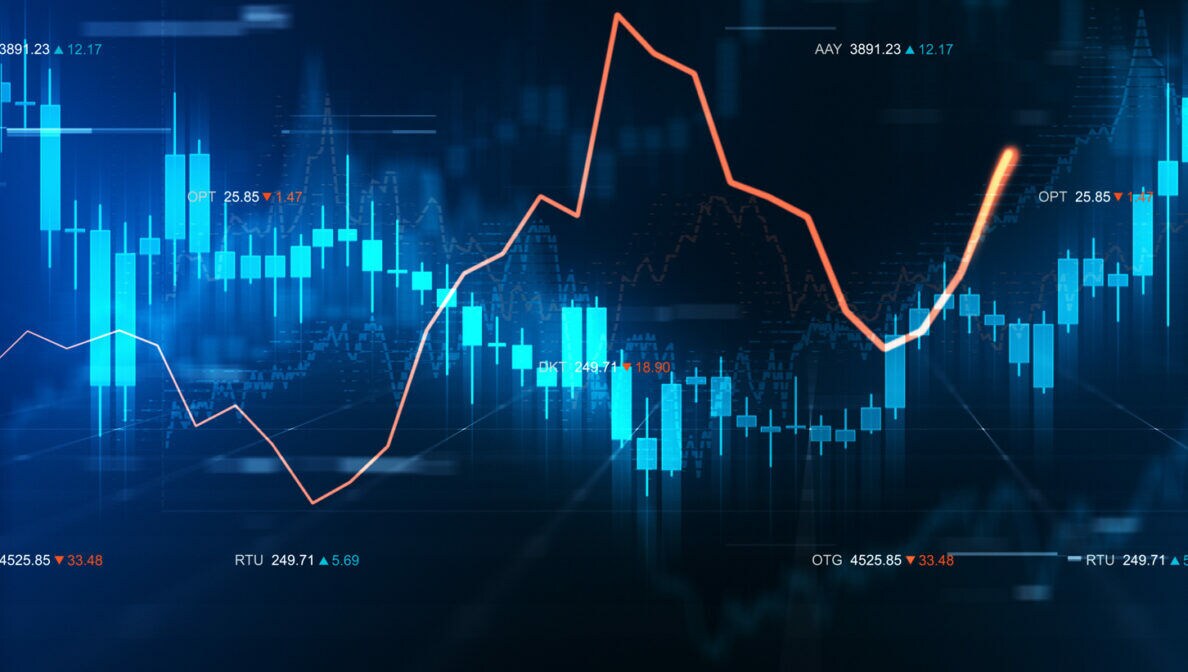 Börseninformationen in Form von Zahlen und Diagrammen angezeigt.