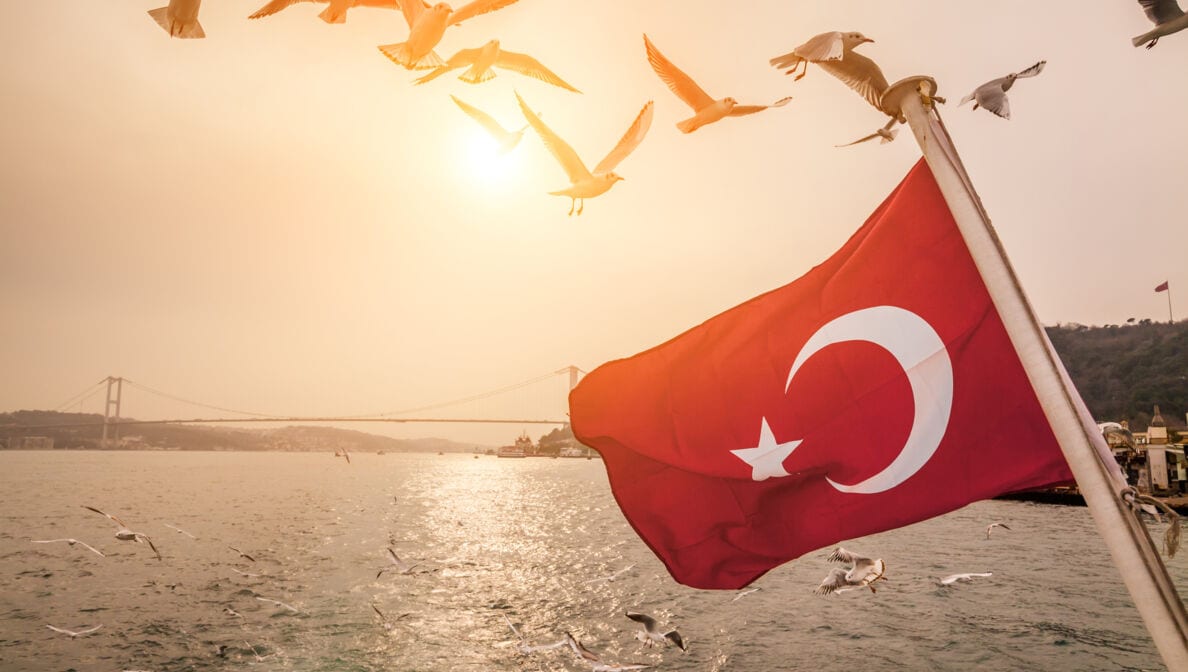 Türkische Flagge und Meer im Hintergrund