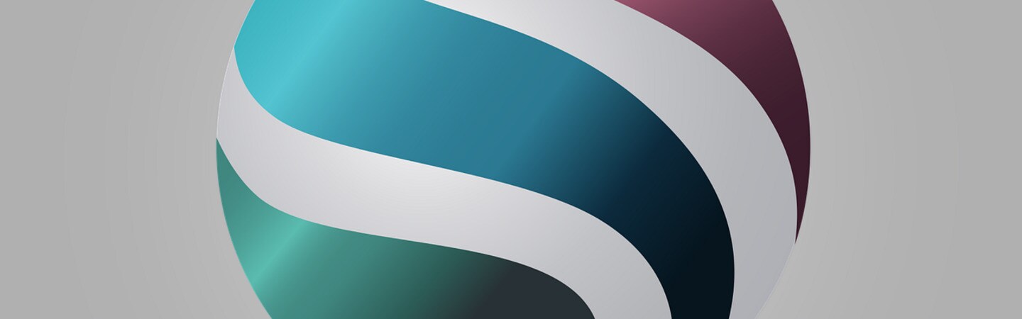 Abstrakte 3D-Kugel mit geschwungenen, farbigen Linien in Blau-, Pink- und Grüntönen auf dunklem Hintergrund. Das Design wirkt modern und dynamisch und eignet sich ideal als Logo oder grafisches Element.