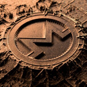 Prägung eines Monero-Coins auf braunem Untergrund