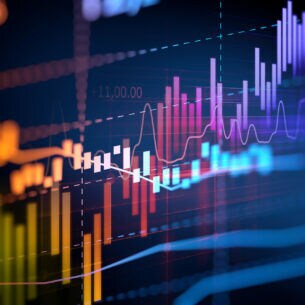 Eine digitale Anzeige von Aktienkursen.