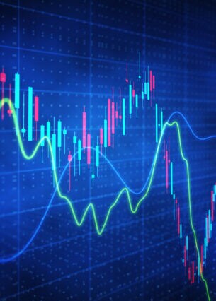 Aktienverlauf auf dunklem Hintergrund