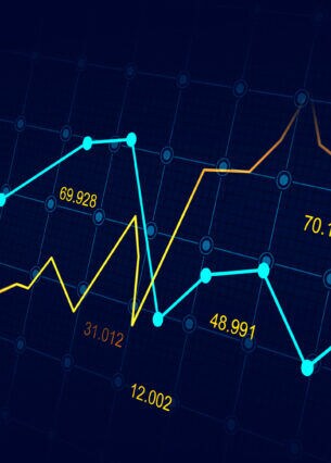 Nahaufnahme eines Liniendiagramms mit Angaben verschiedener Aktienwerte